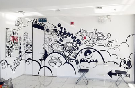 嘉鱼手绘墙并非传统涂鸦。